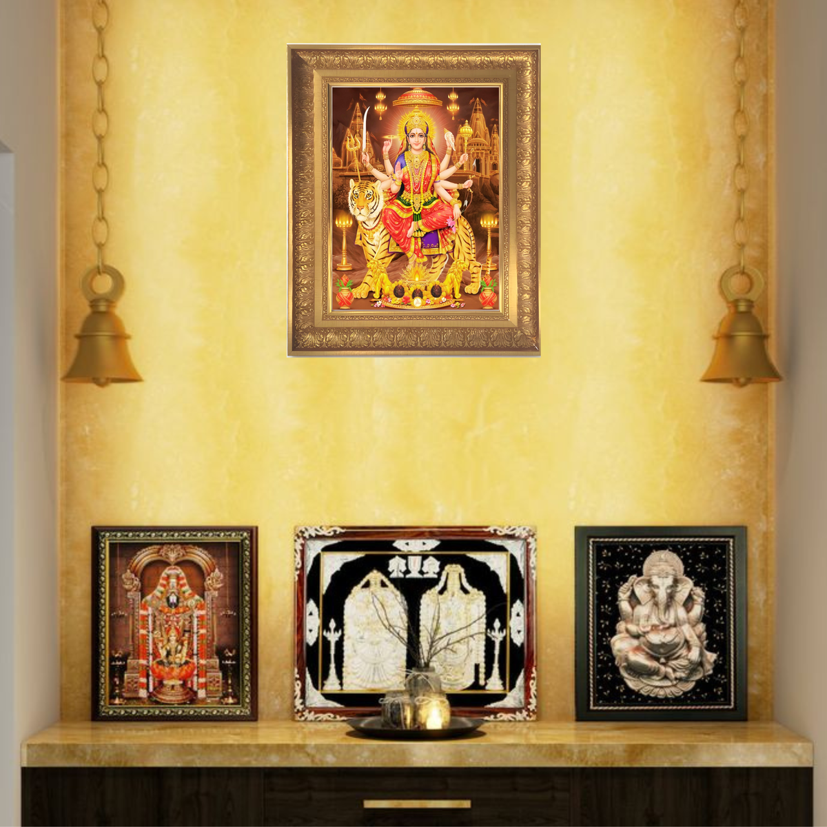 Premium Goddess Durga Wall Art – Maa Durga with Tiger Hindu Goddess Photo Frame
