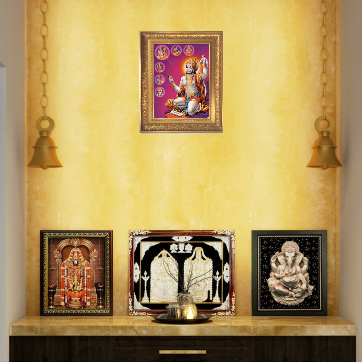 Premium Lord Hanuman Wall Art – Musical Hanuman with Divine Avatars Hindu God Photo Frame