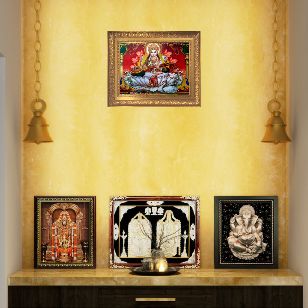 Premium Goddess Saraswati Wall Art – Veena Playing Saraswati Hindu Goddess Photo Frame