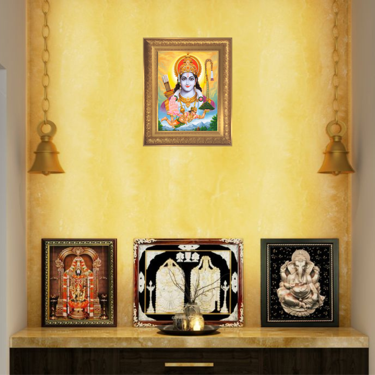 Premium Lord Rama & Hanuman Wall Art – Shri Ram with Hanuman Hindu God Photo Frame