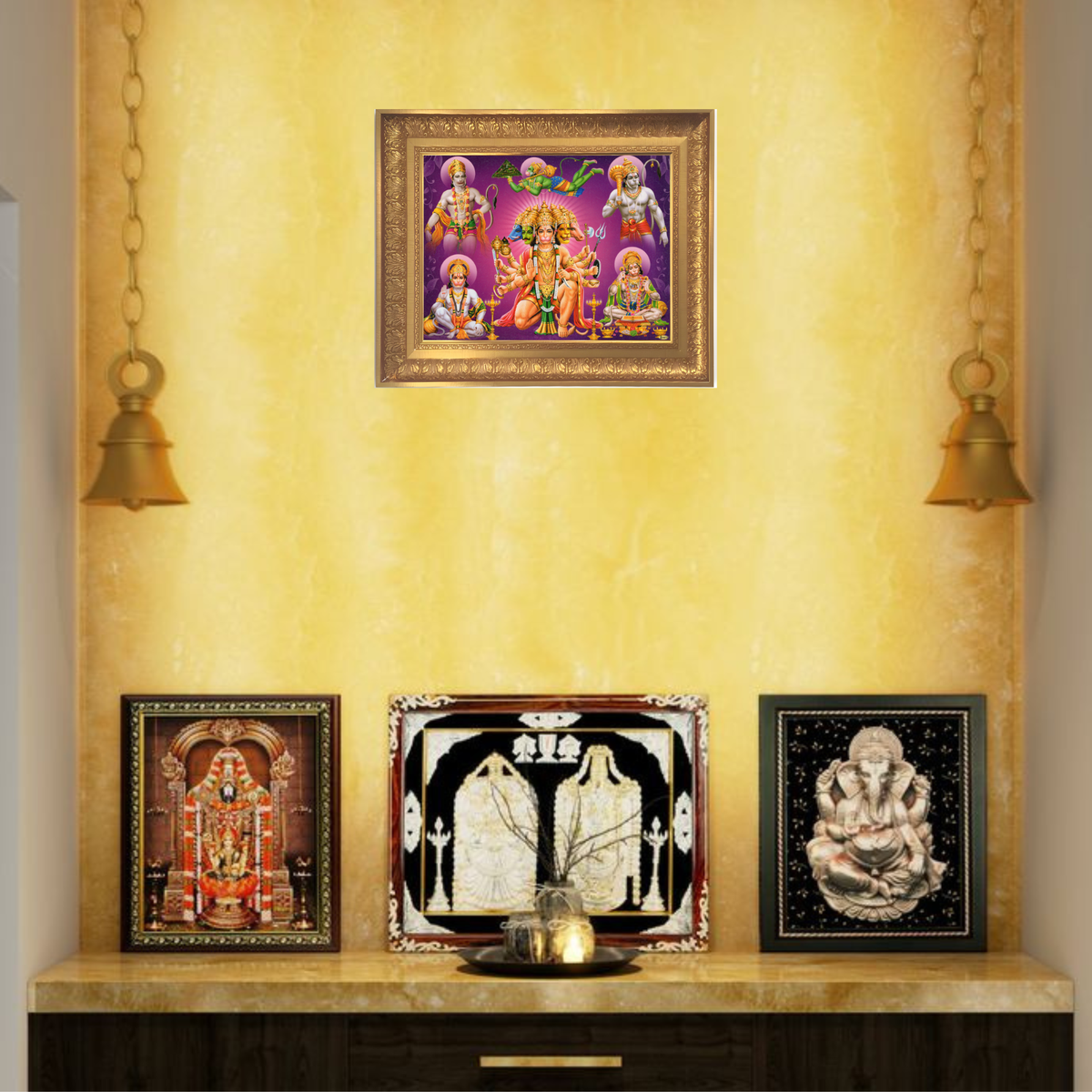 Premium Panchmukhi Hanuman Wall Art – Five-Faced Lord Hanuman Hindu God Photo Frame
