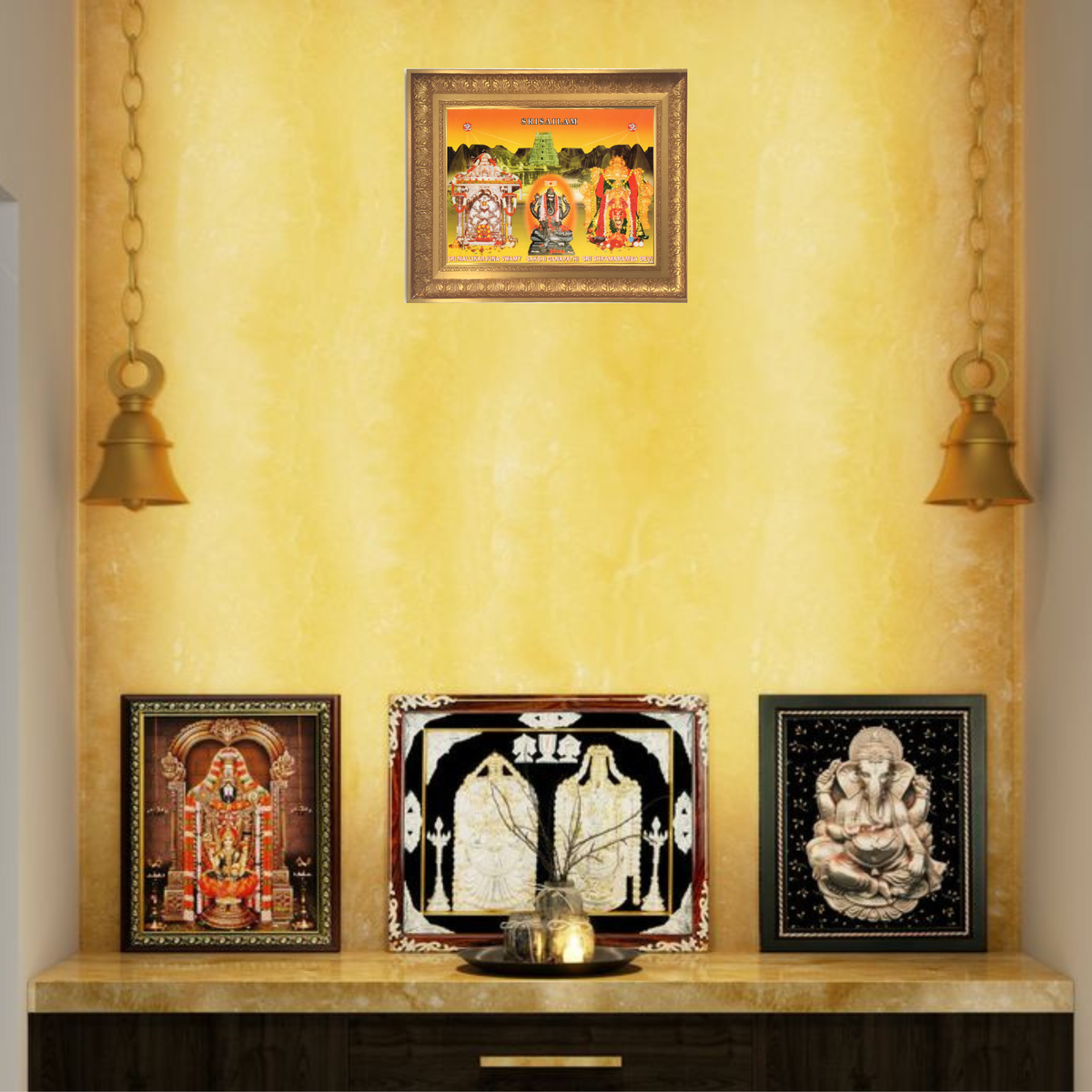 Premium Srisailam Mallikarjuna Swamy Wall Art – Sri Bhramaramba Devi & Sakshi Ganapathi Hindu Temple Photo Frame