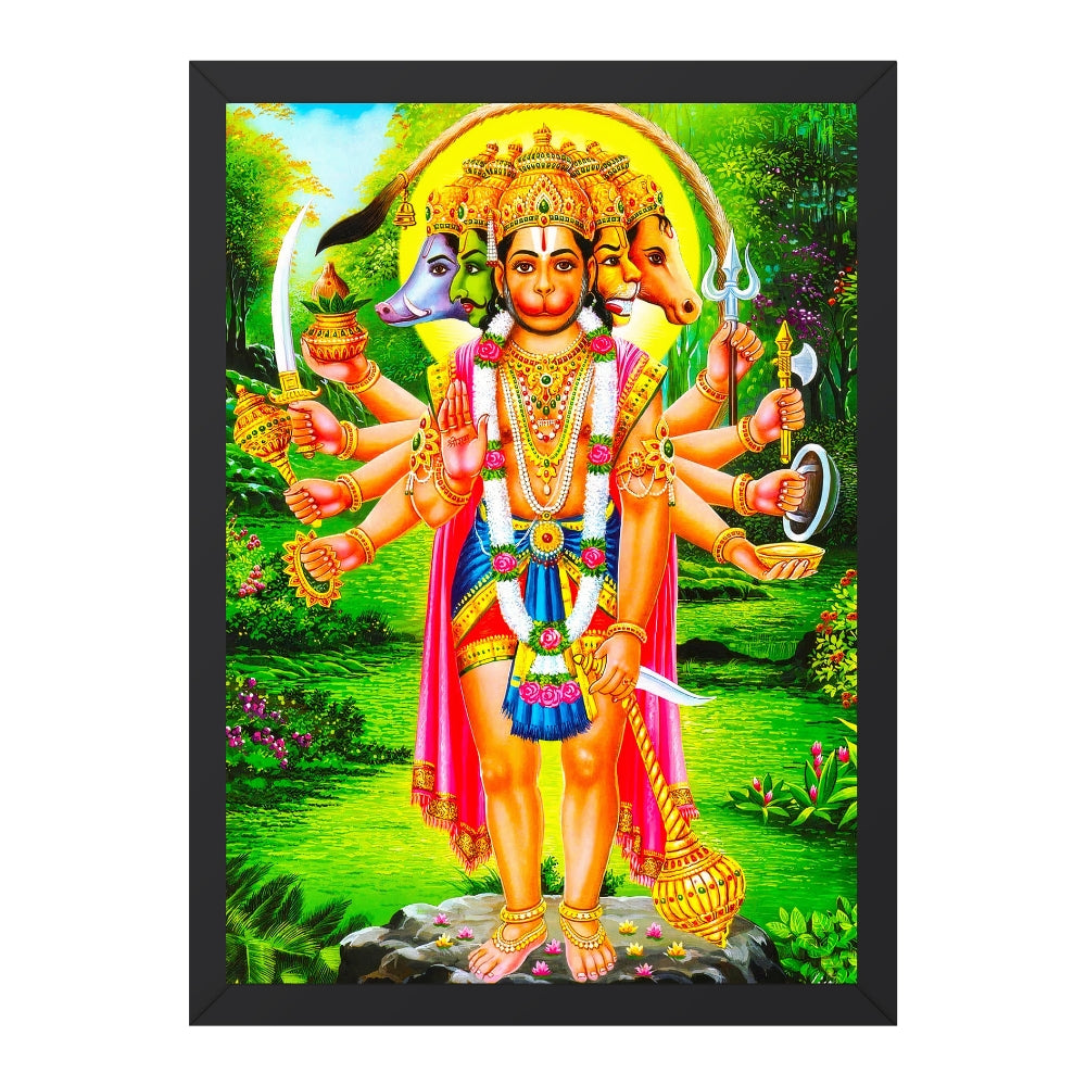 Panchmukhi Hanuman Wall Art – Five-Faced Lord Hanuman Hindu God Framed Photo