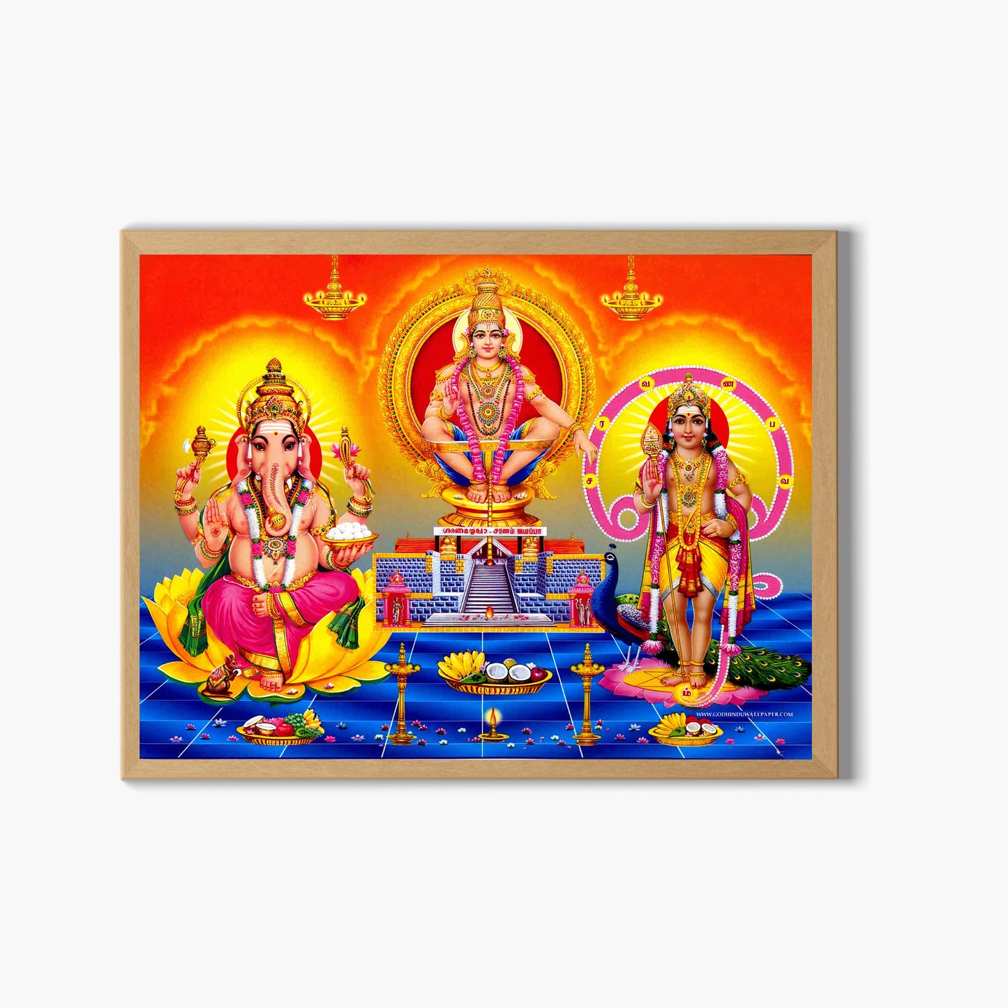 Lord Ayyappa , Ganesh and Karthikeya Wall Art -  Ayyappa , Ganesh And Kartikeya Hindu God Photo Frame