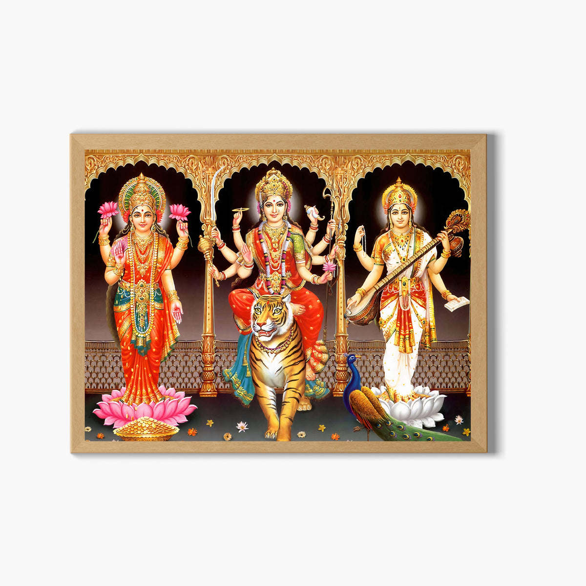 Goddess Durgadevi with Mahalaxmi and Saraswathi devi Wall Art - Durgadevi with Mahalaxmi and Saraswathi devi Hindu God Photo Frame