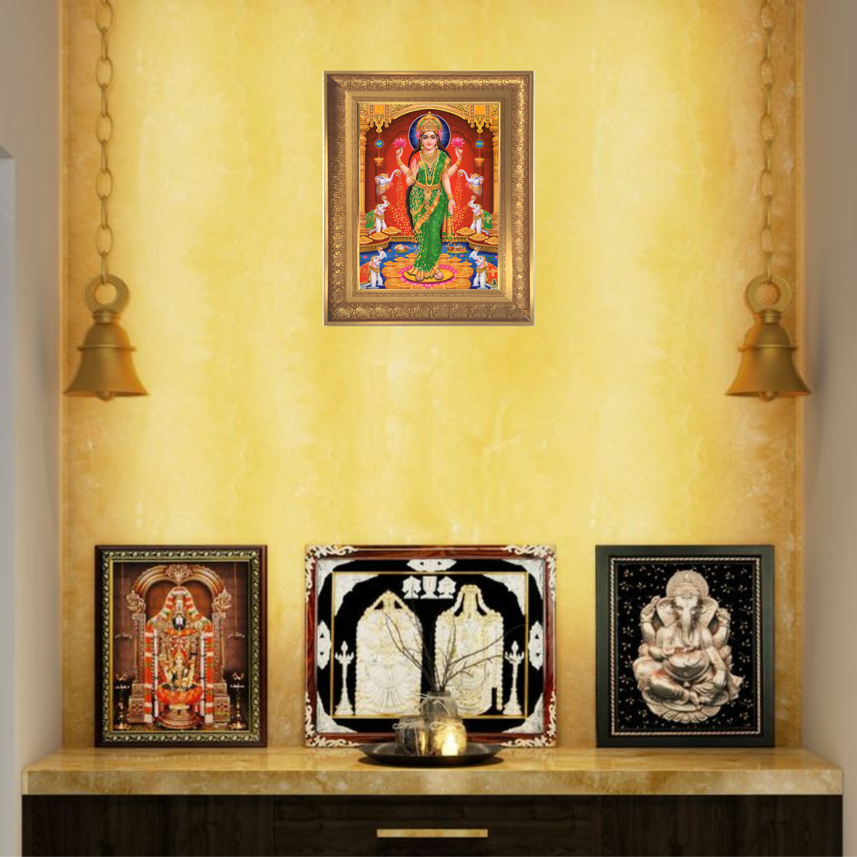 Premium Goddess Lakshmi Wall Art – Gajalakshmi with Elephants Hindu Goddess Devotional Photo Frame