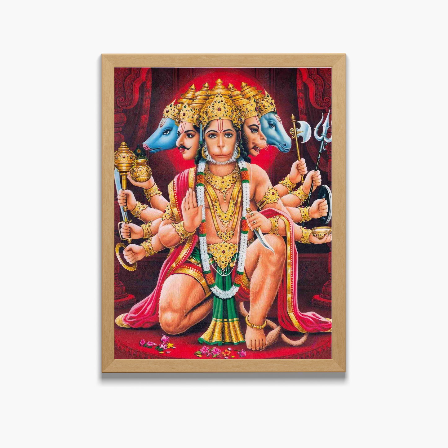 Panchmukhi Hanuman Wall Art – Five-Faced Lord Hanuman Hindu God Photo Frame