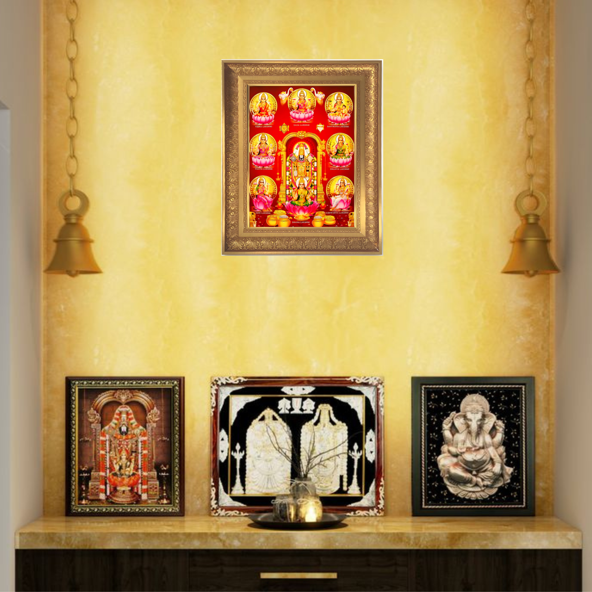 Premium Ashta Lakshmi & Lord Venkateswara Wall Art – Eight Forms of Goddess Lakshmi and Balaji Hindu God Photo Frame