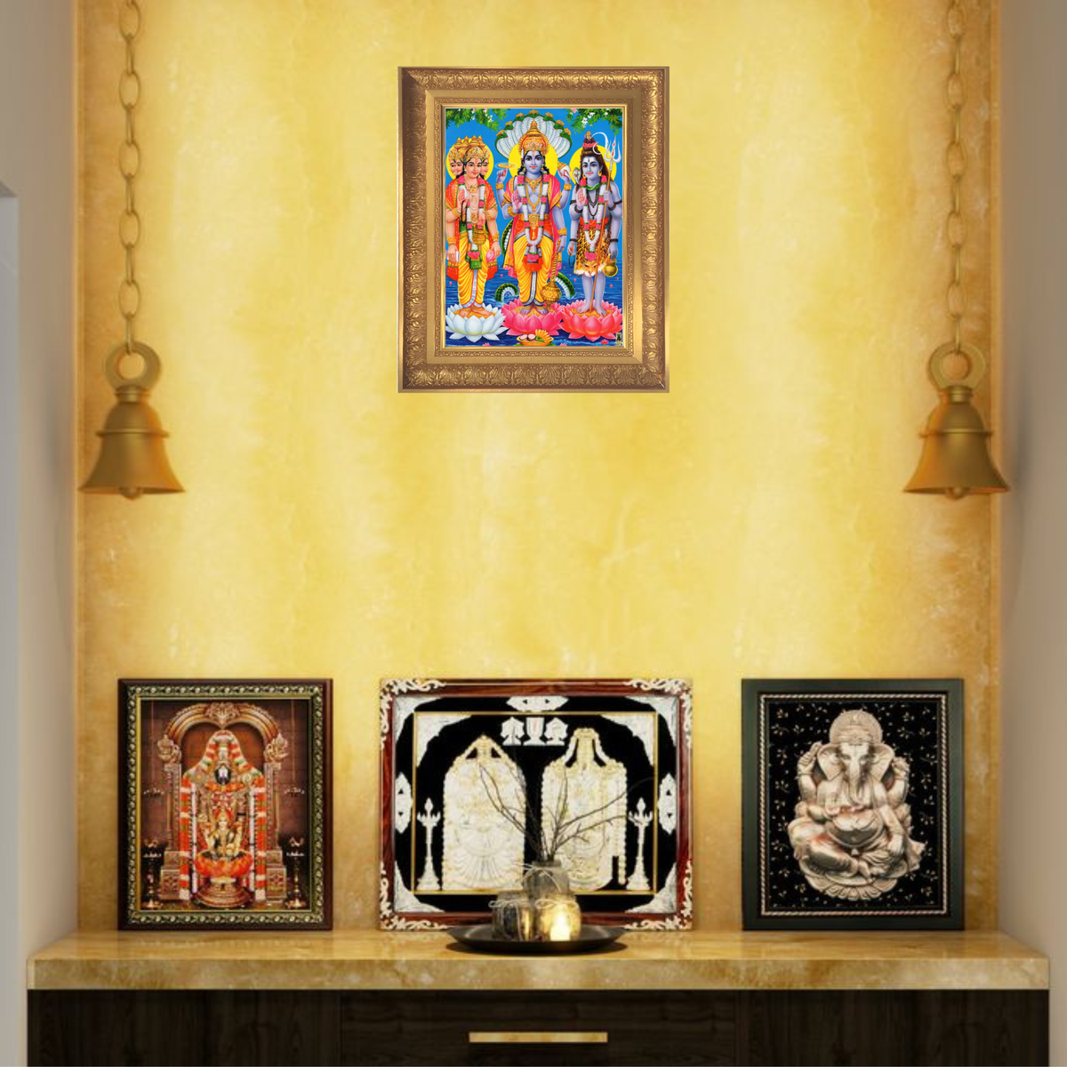 Premium Trimurti Wall Art – Lord Brahma, Vishnu and Shiva Hindu Gods Photo Frame