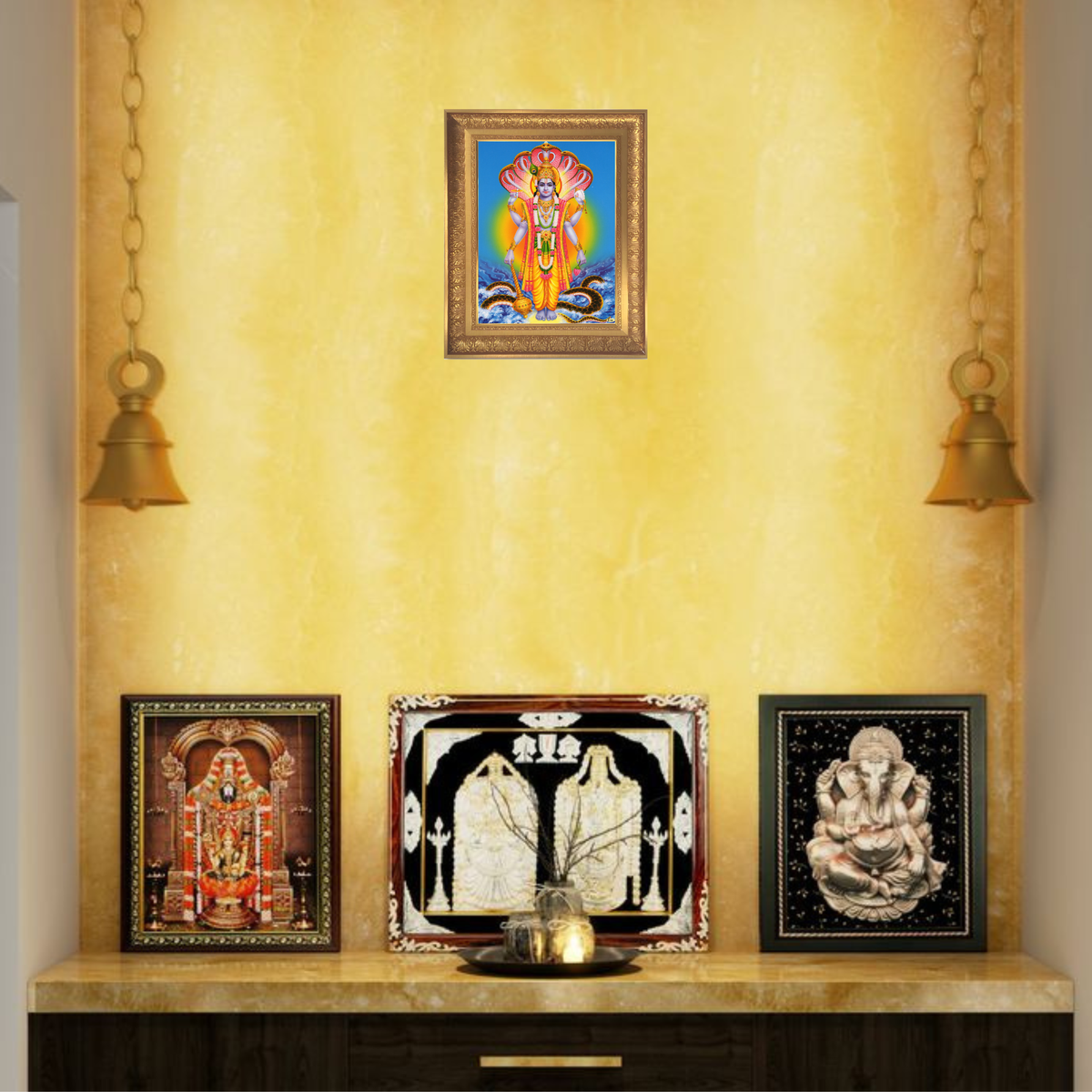 Premium Lord Vishnu Wall Art – Sri Ananta Narayana with Adishesha Hindu God Photo Frame