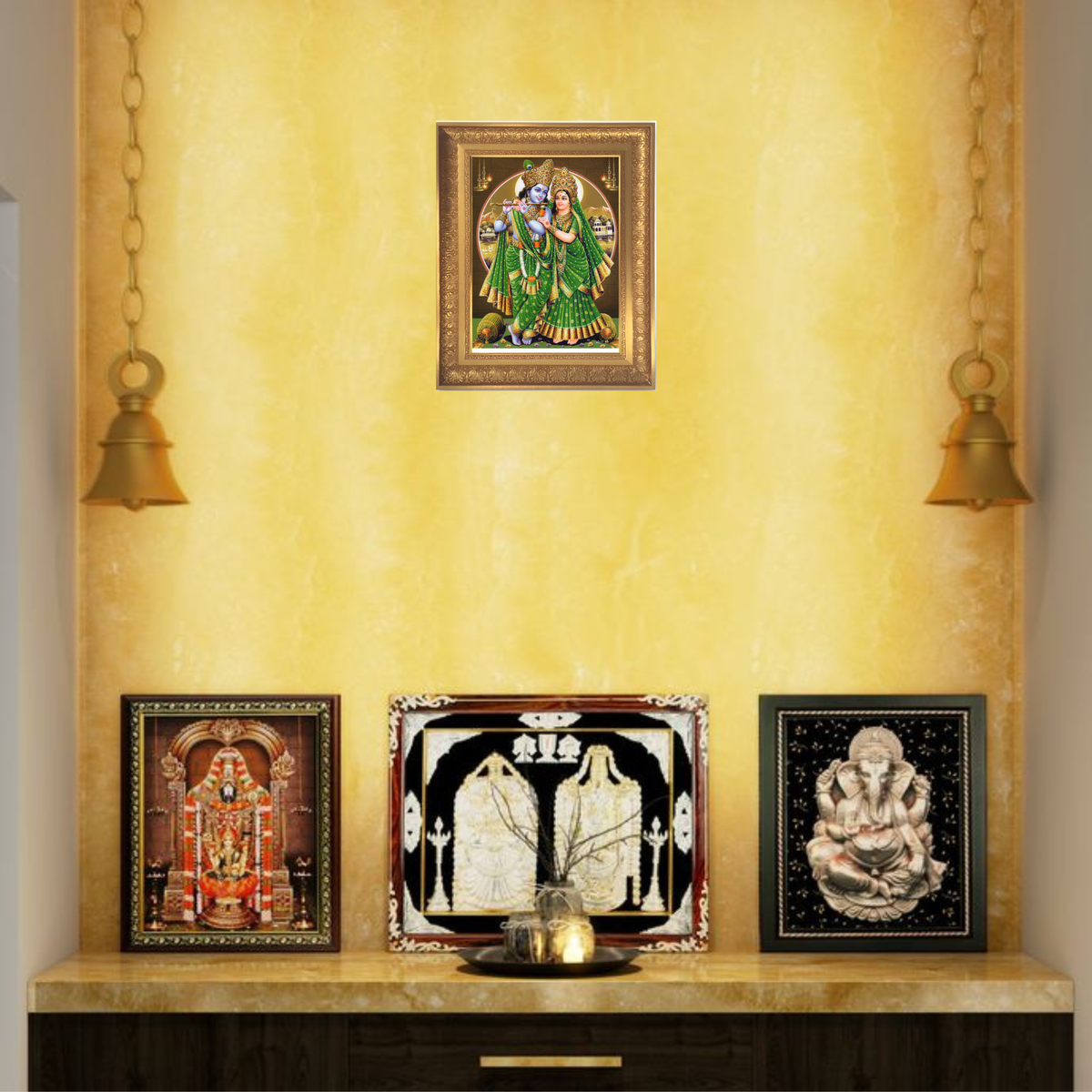 Premium Radha Krishna Wall Art – Lord Krishna Playing Flute with Goddess Radha Hindu Divine Couple Photo