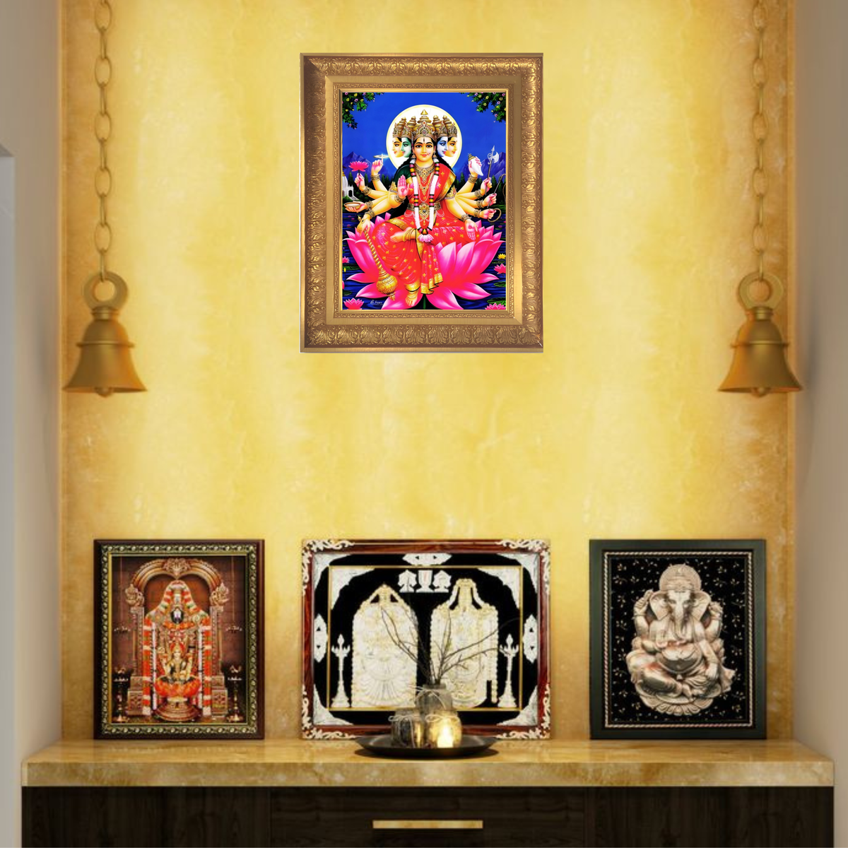 Premium Panchmukhi Gayatri Mata Wall Art – Five-Faced Goddess Gayatri Photo Frame | Hindu Spiritual Home Décor