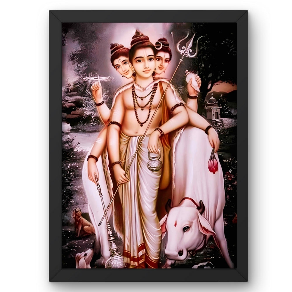 Dattatreya Wall Art – Lord Dattatreya Three-Faced Hindu God Photo Frame