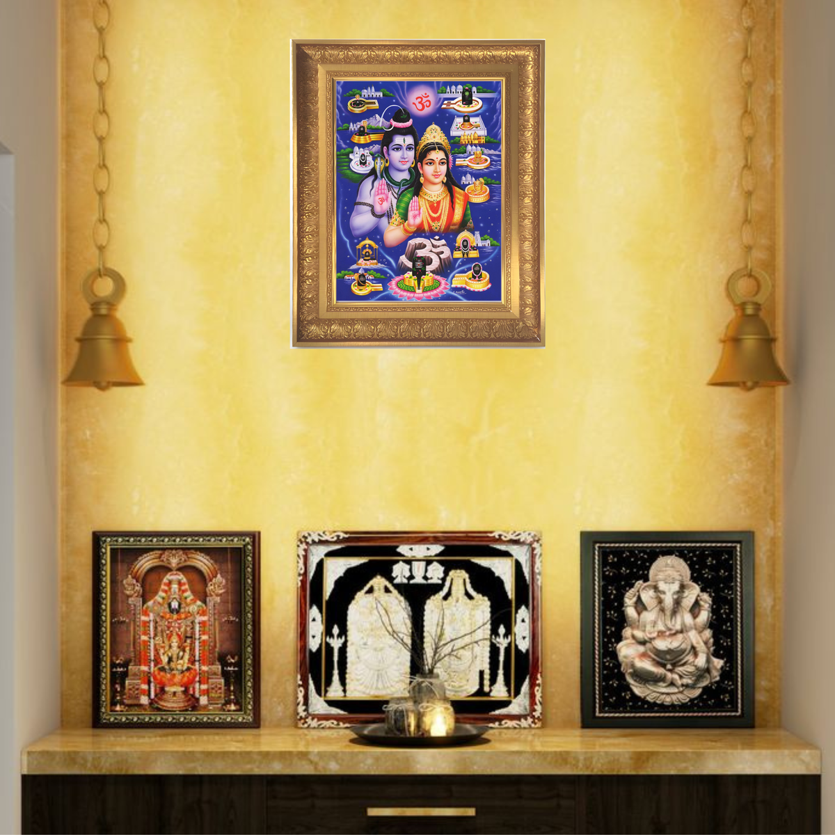 Premium Shiva Parvati Wall Art – Lord Shiva and Goddess Parvati Jyotirlinga Hindu God Photo Frame