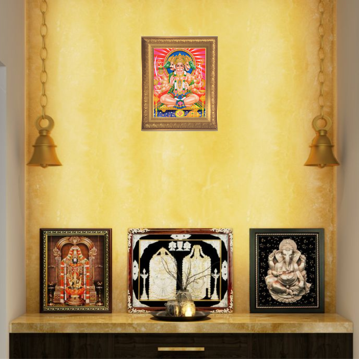 Premium Panchmukhi Hanuman Wall Art – Five-Faced Lord Hanuman Hindu God Photo Frame