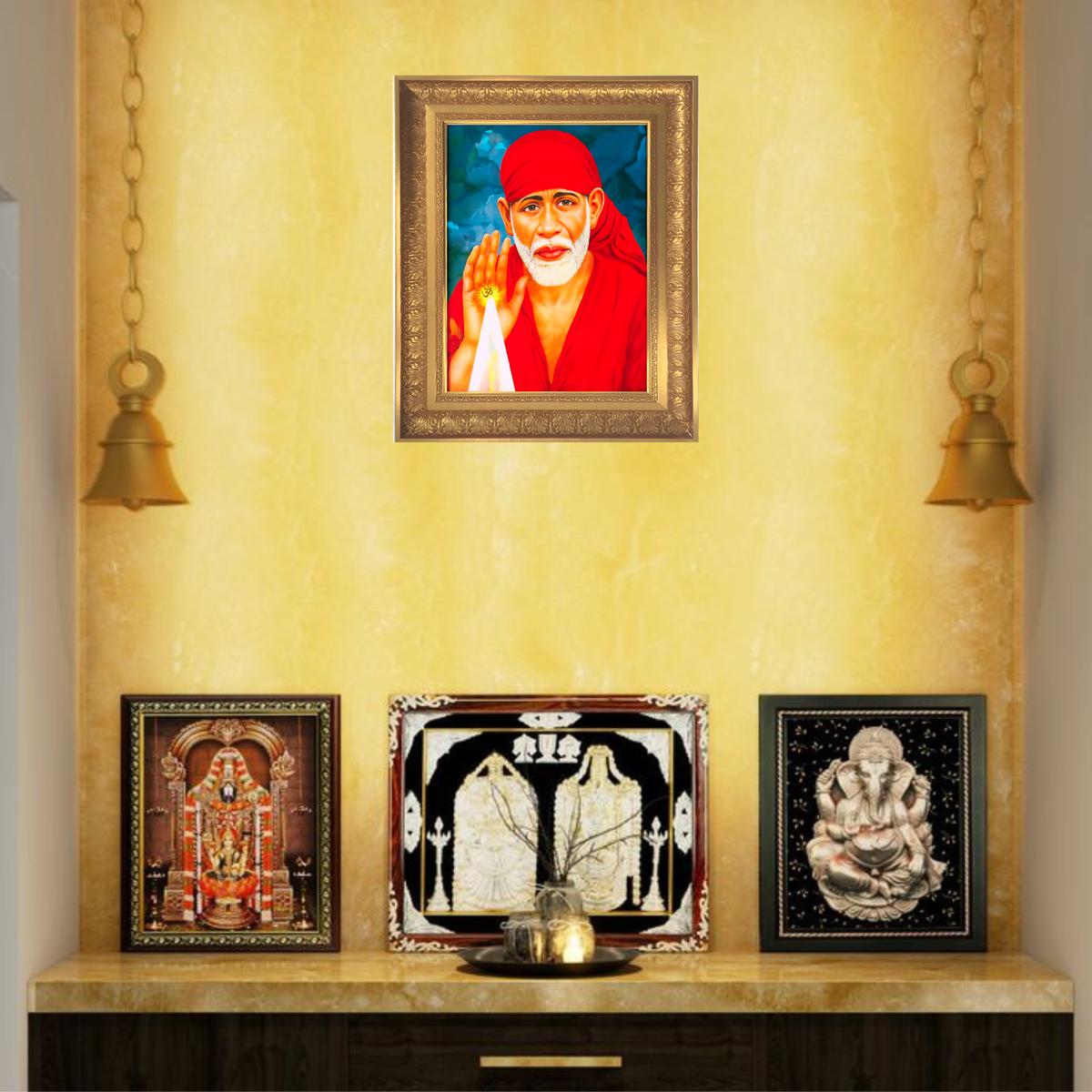 Premium Shirdi Sai Baba Wall Art – Sai Baba Photo Frame | Spiritual Hindu Religious Home Décor