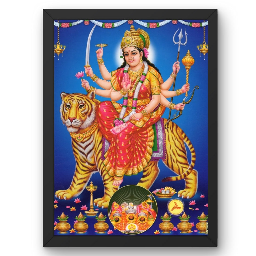 Maa Durga Wall Art – Goddess Durga with Tiger Hindu Goddess Photo Frame