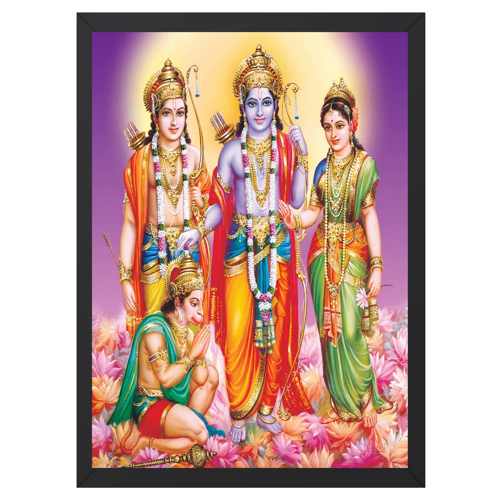 Lord Rama Wall Art – Shri Ram with Sita, Lakshman and Hanuman Hindu God Photo Frame