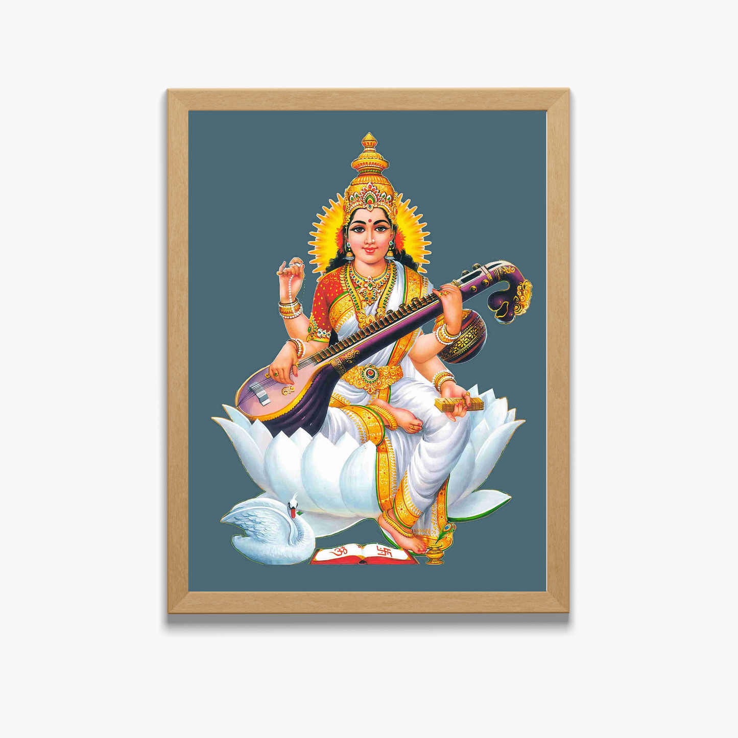 Goddess Saraswati Wall Art – Maa Saraswati with Veena Hindu Goddess Photo Frame