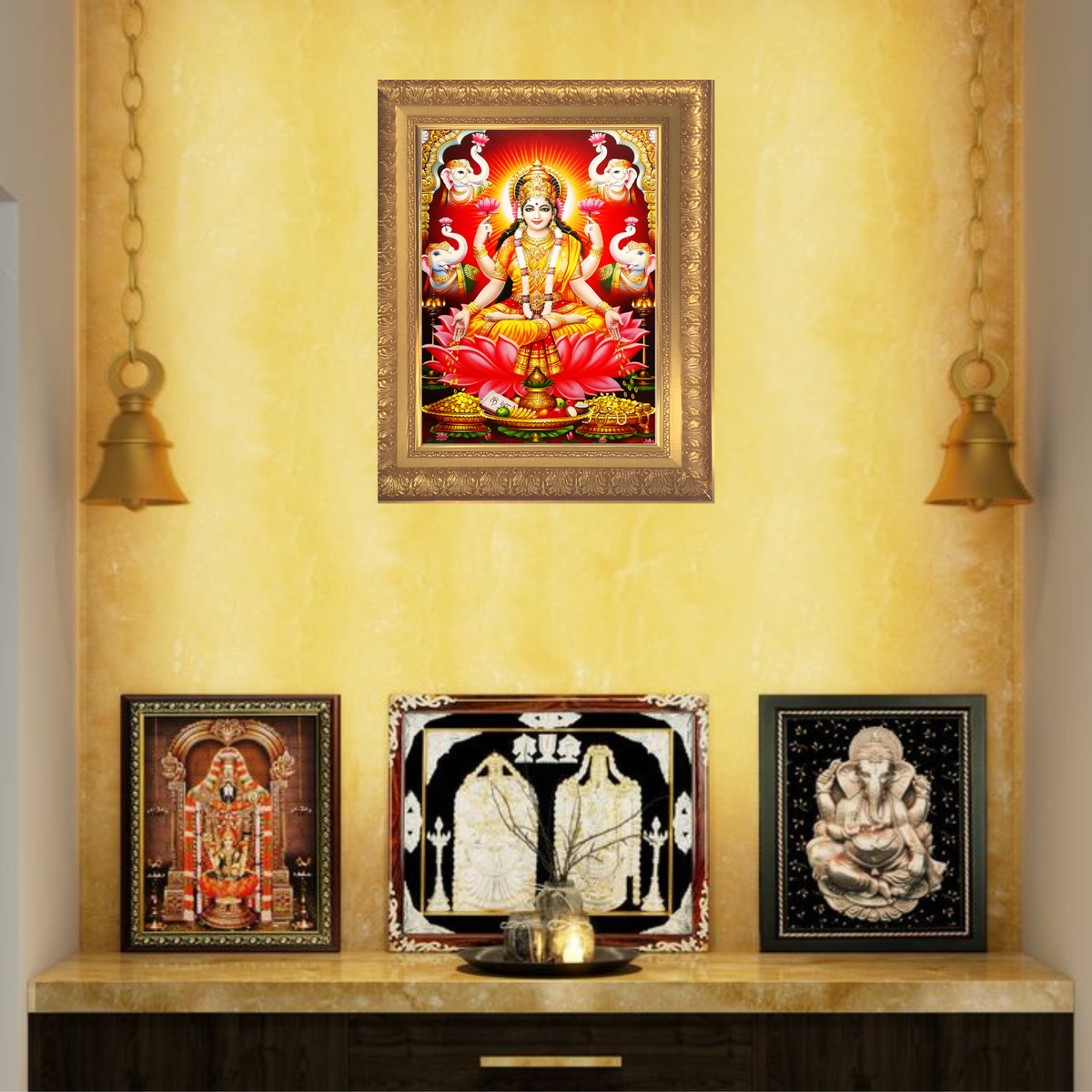 Premium Goddess Lakshmi Wall Art – Lakshmi Devi with Elephants Hindu Goddess Photo Frame