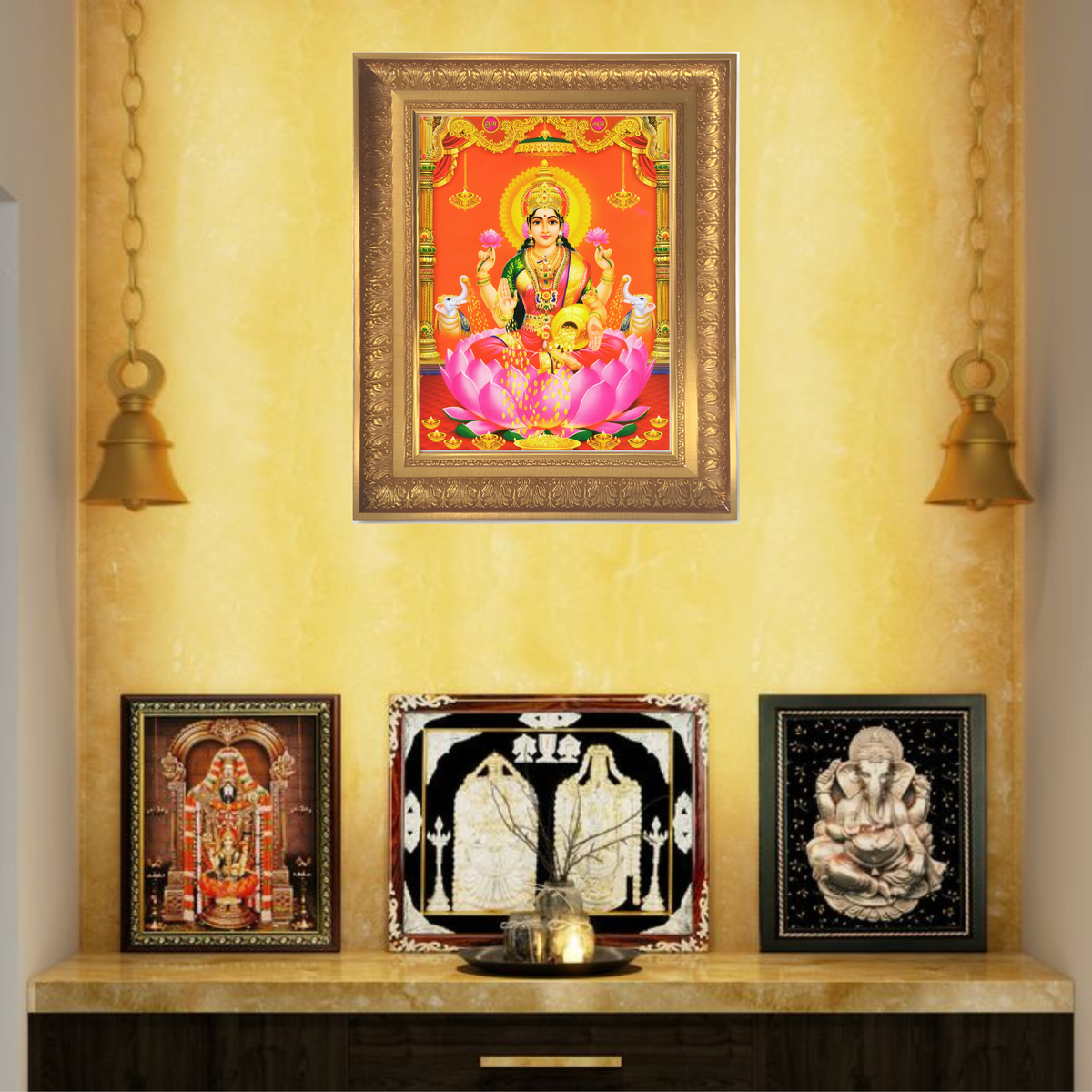 Premium Goddess Lakshmi Wall Art – Maa Lakshmi with Elephants Hindu Goddess Photo Frame