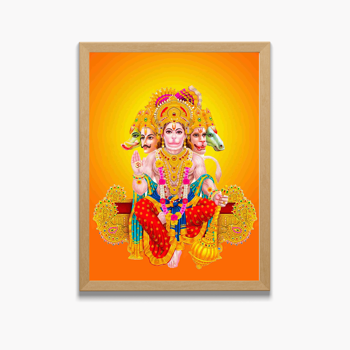 Panchmukhi Hanuman Wall Art – Five-Faced Lord Hanuman Hindu God Framed Photo