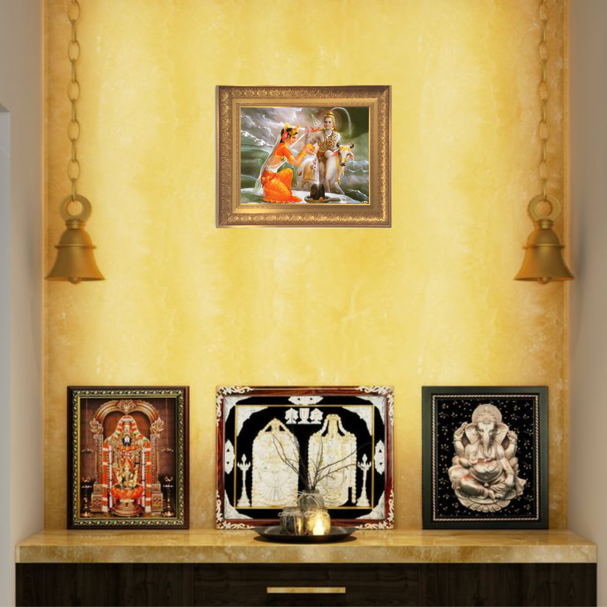 Premium Lord Shiva Parvati Wall Art – Mahadev Shivling Abhishekam Hindu God Photo Frame
