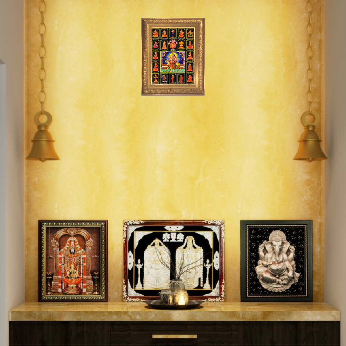 Premium Shakti Devi Wall Art – Maa Durga with Sri Chakra & Divine Goddess Forms Hindu Religious Photo Frame