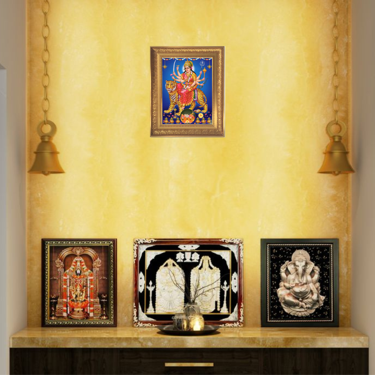 Premium Goddess Durga Wall Art – Maa Durga with Tiger Hindu Goddess Photo Frame