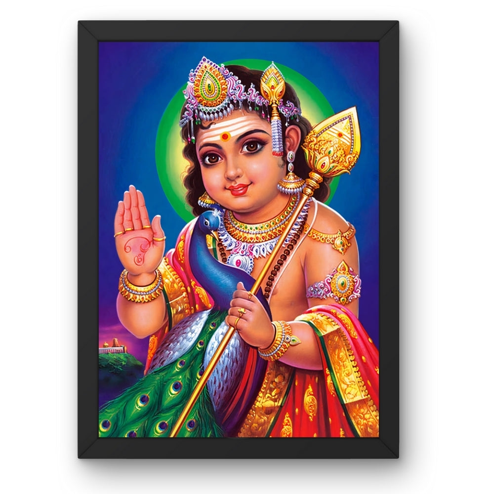 Lord Murugan Wall Art – Bala Murugan with Peacock Hindu God Photo Frame