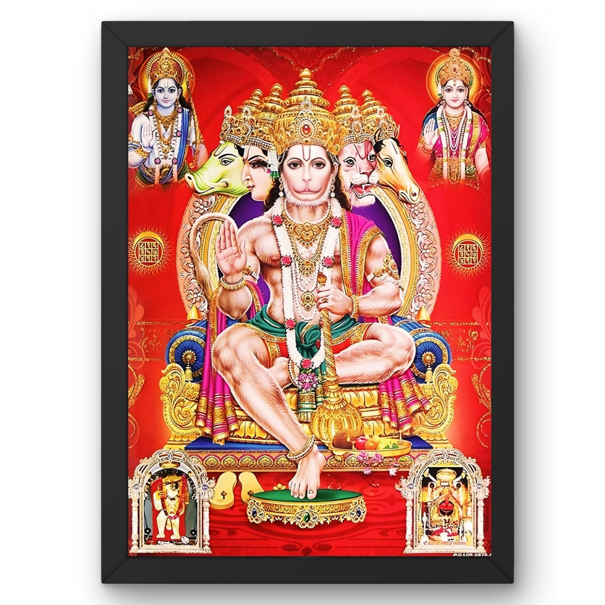 Panchamukhi Hanuman with rama sita wall art- Lord panchamukhi god frame