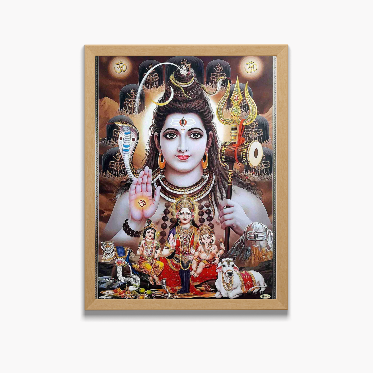 Lord Shiva Family Wall Art – Mahadev with Parvati, Ganesha & Kartikeya Hindu God Photo Frame