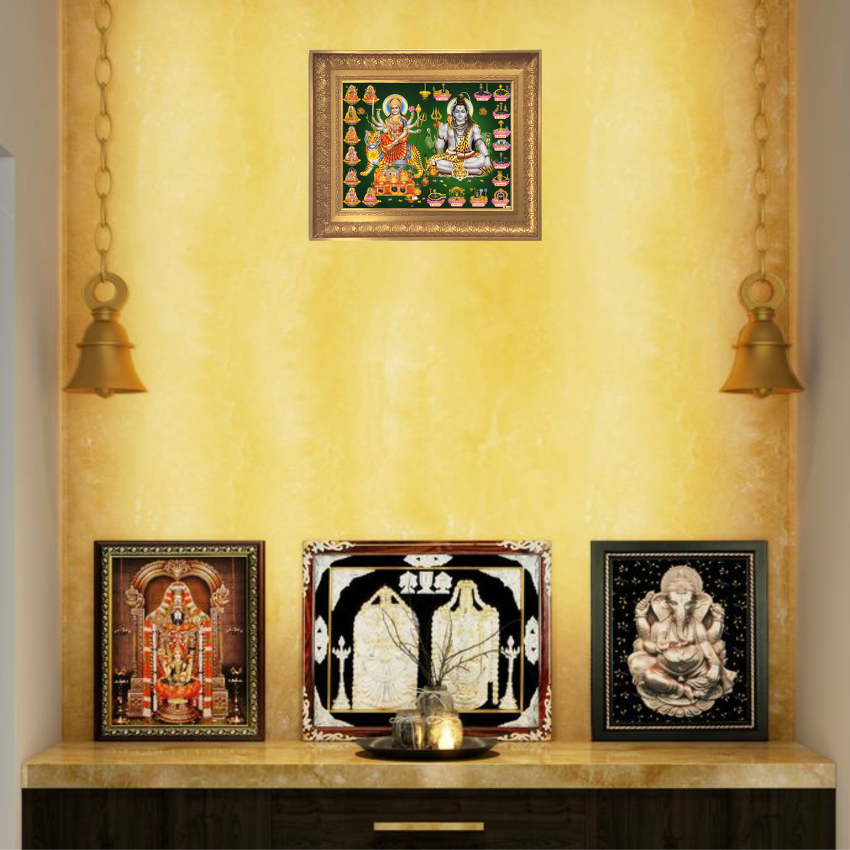 Premium Lord Shiva & Goddess Durga Wall Art – Shiv Shakti Hindu God Photo Frame