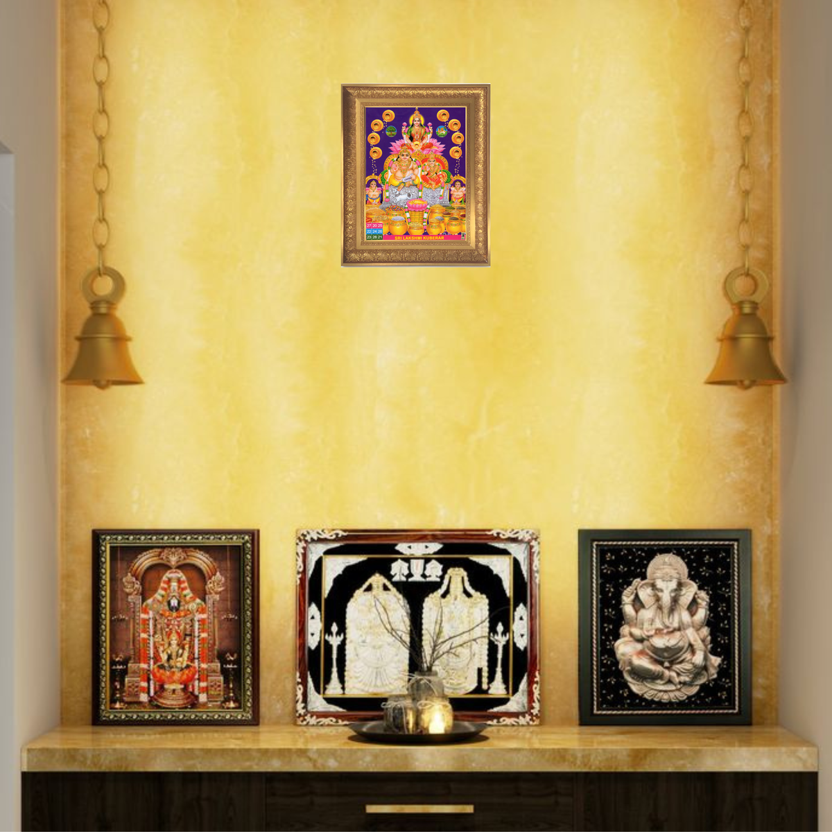 Pemium Sri Lakshmi Kubera Wall Art – Goddess Lakshmi and Lord Kubera Hindu God Photo Frame