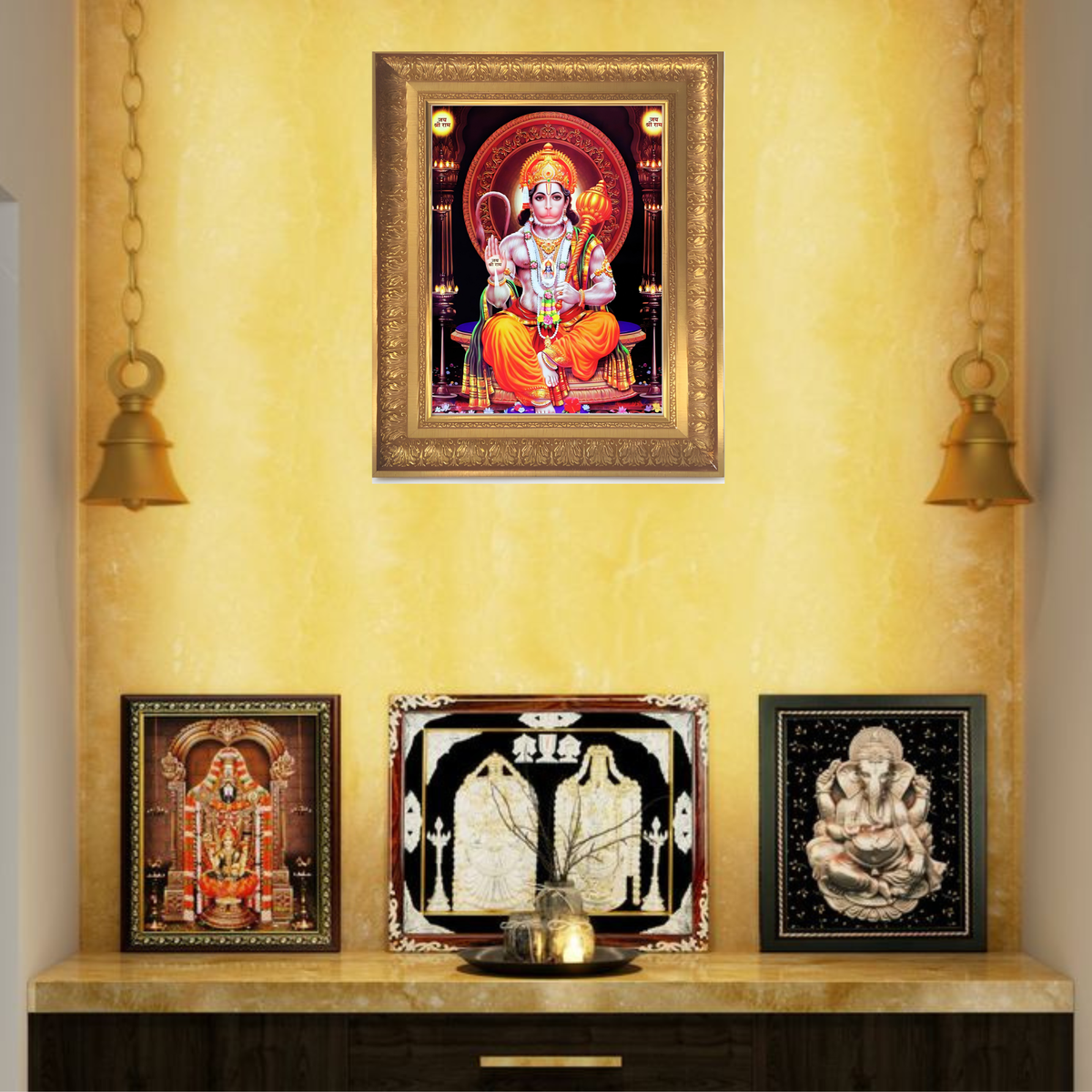 Premium Lord Hanuman Wall Art – Lord Hanuman with Gada Hindu God Photo Frame