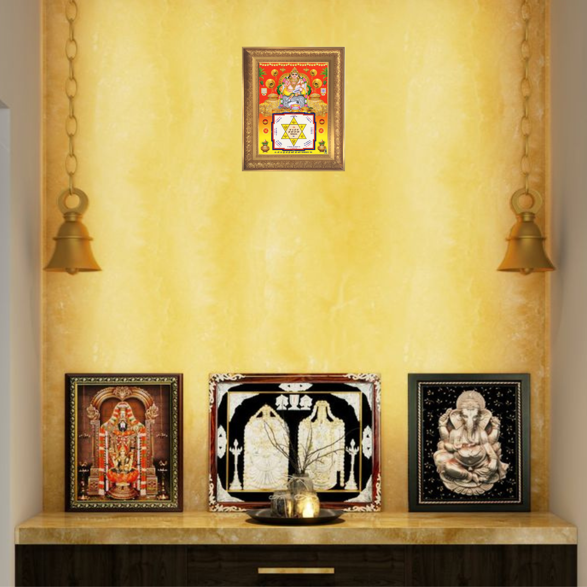 Premium Lord Kubera Wall Art – Sri Kubera with Kubera Yantra Hindu God Photo Frame