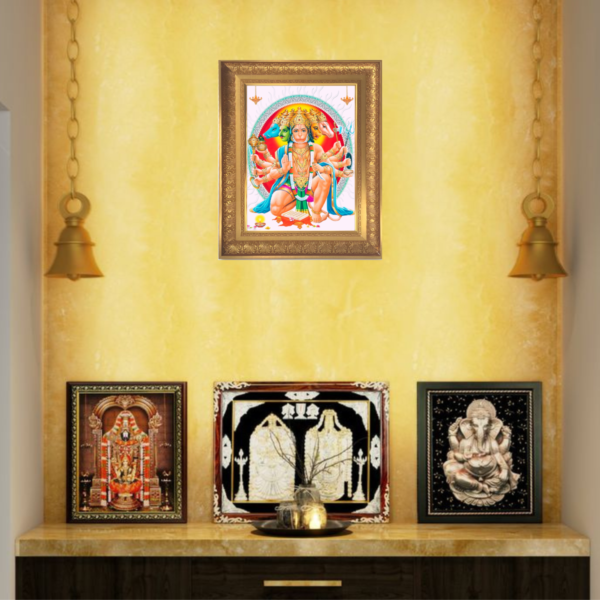 Premium Panchmukhi Hanuman Wall Art – Five-Faced Lord Hanuman Hindu God Photo Frame