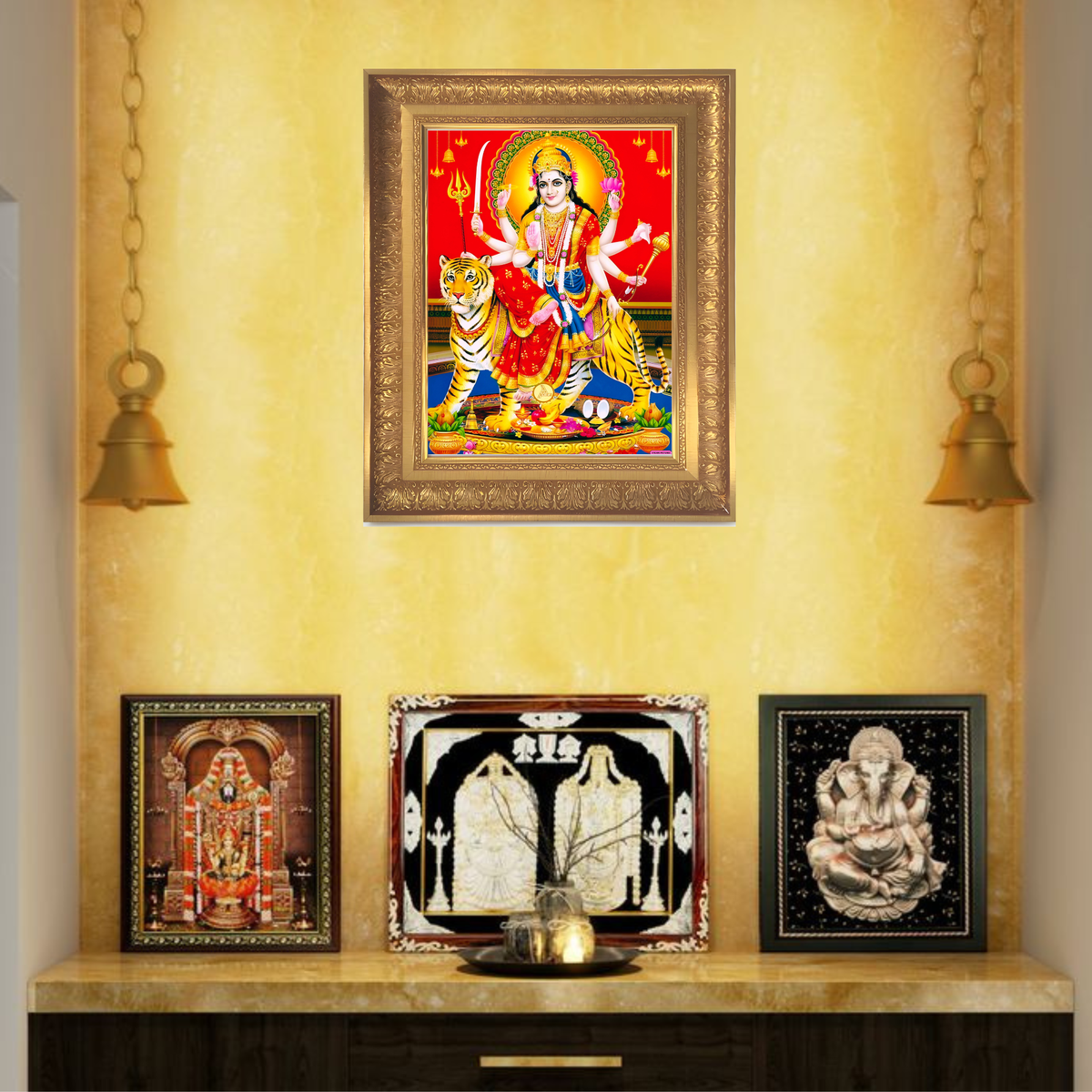 Premium Goddess Durga Wall Art – Maa Durga with Tiger Hindu Goddess Photo Frame