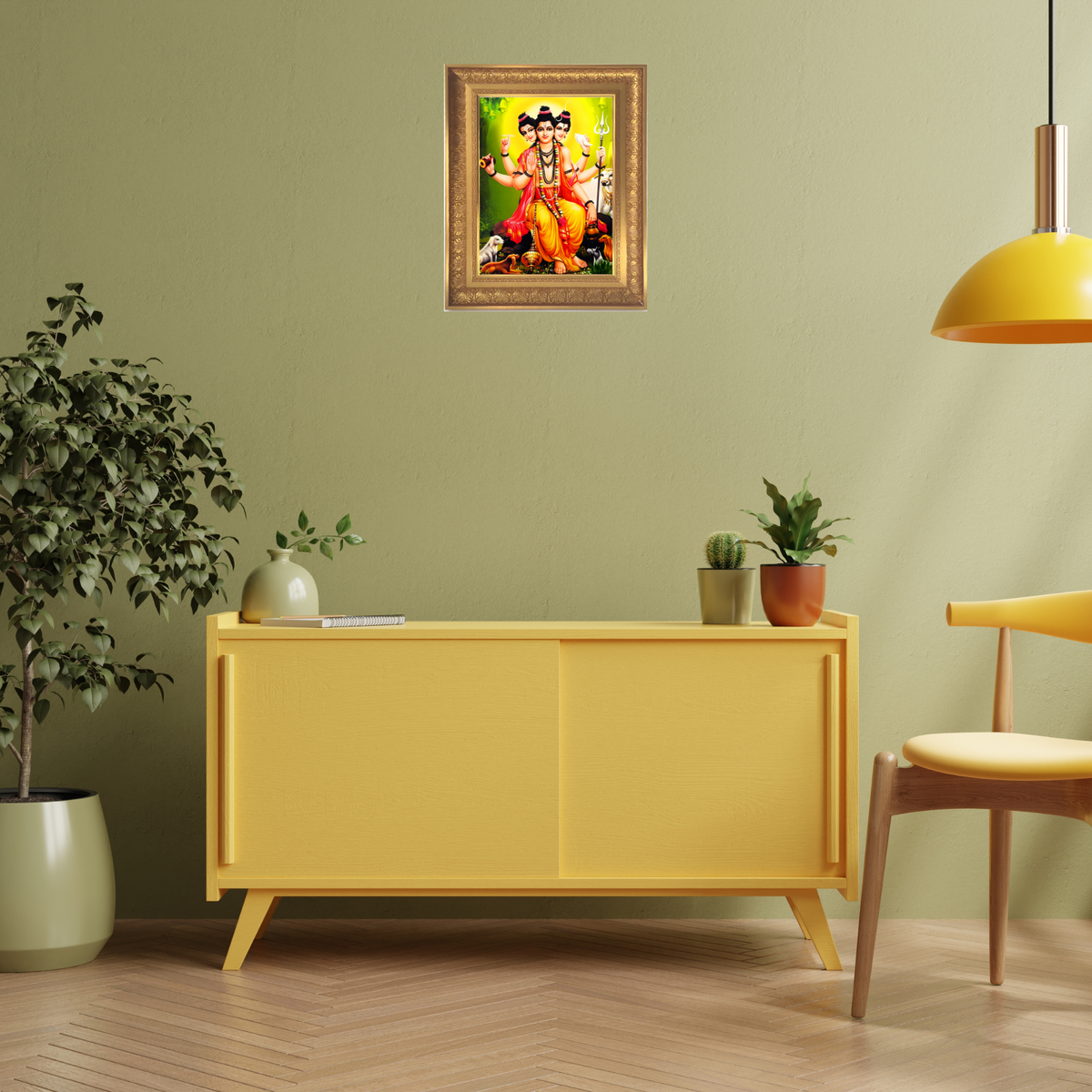 Premium Lord Dattatreya Wall Art – Three-Faced Hindu God Spiritual Photo Frame