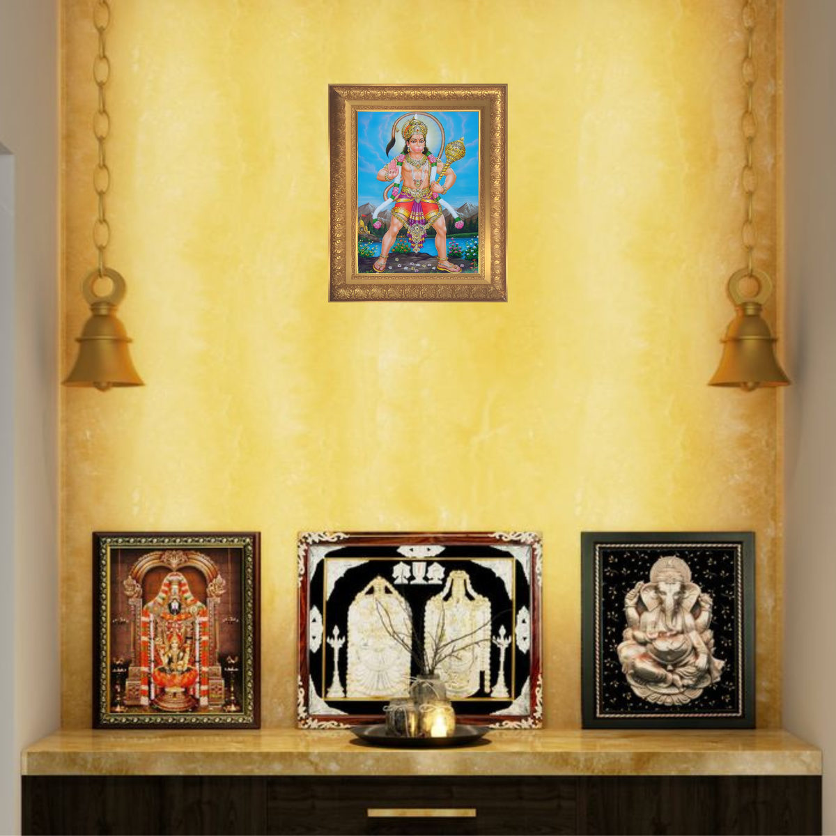 Premium Lord Hanuman Wall Art – Lord Hanuman with Gada Hindu God Photo Frame