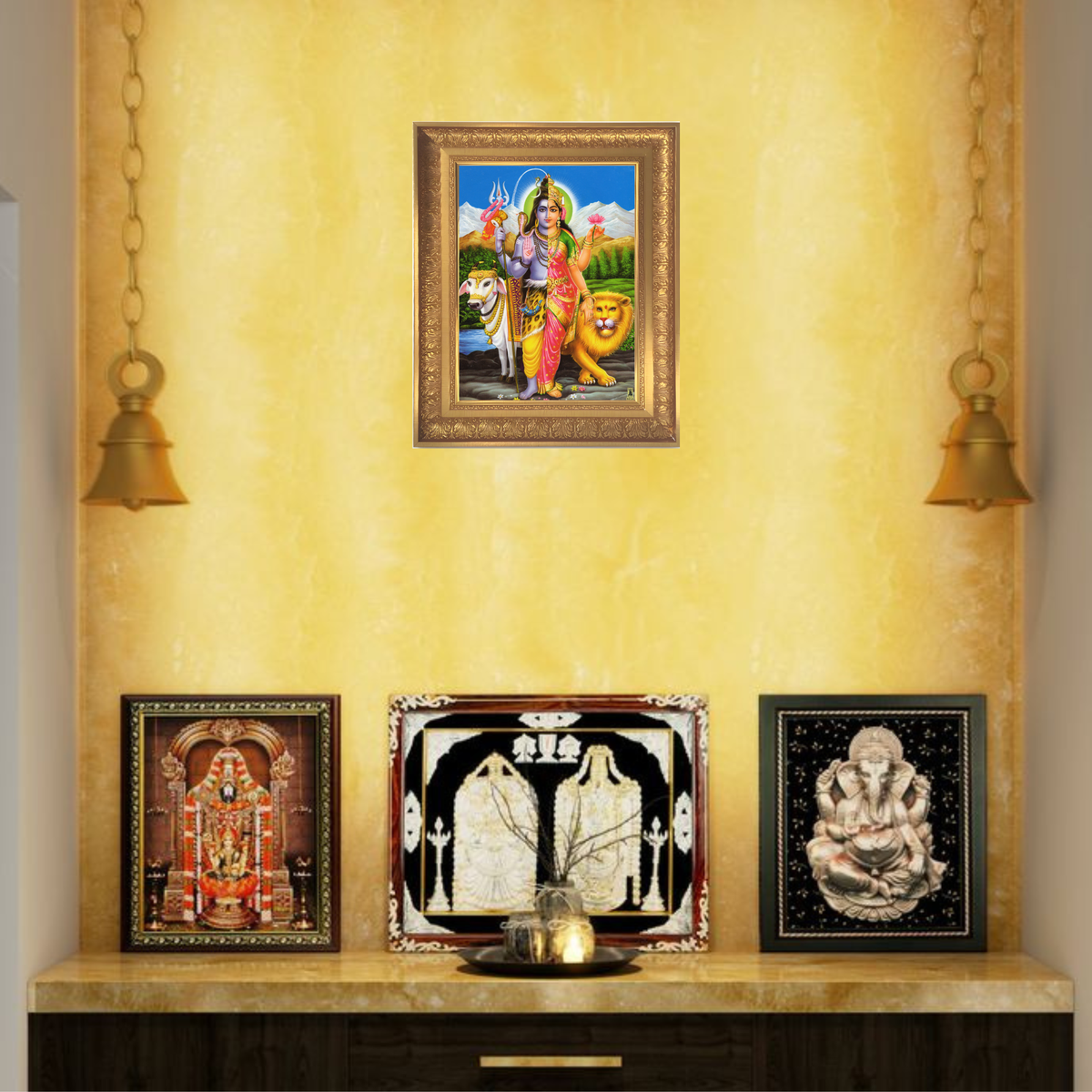 Premium Ardhanarishvara Wall Art – Lord Shiva and Goddess Parvati Divine Union Hindu God Photo Frame