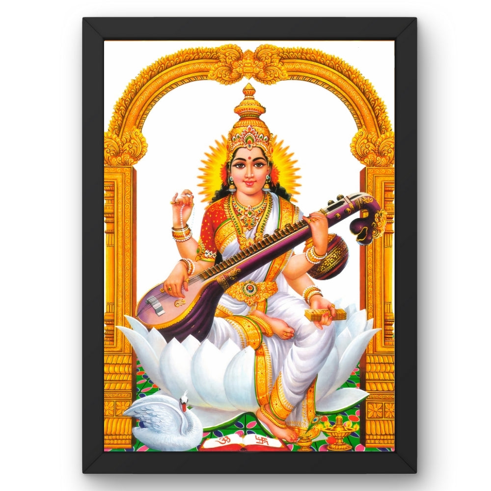 Goddess Saraswati Wall Art – Maa Saraswati with Veena Hindu Goddess Photo Frame