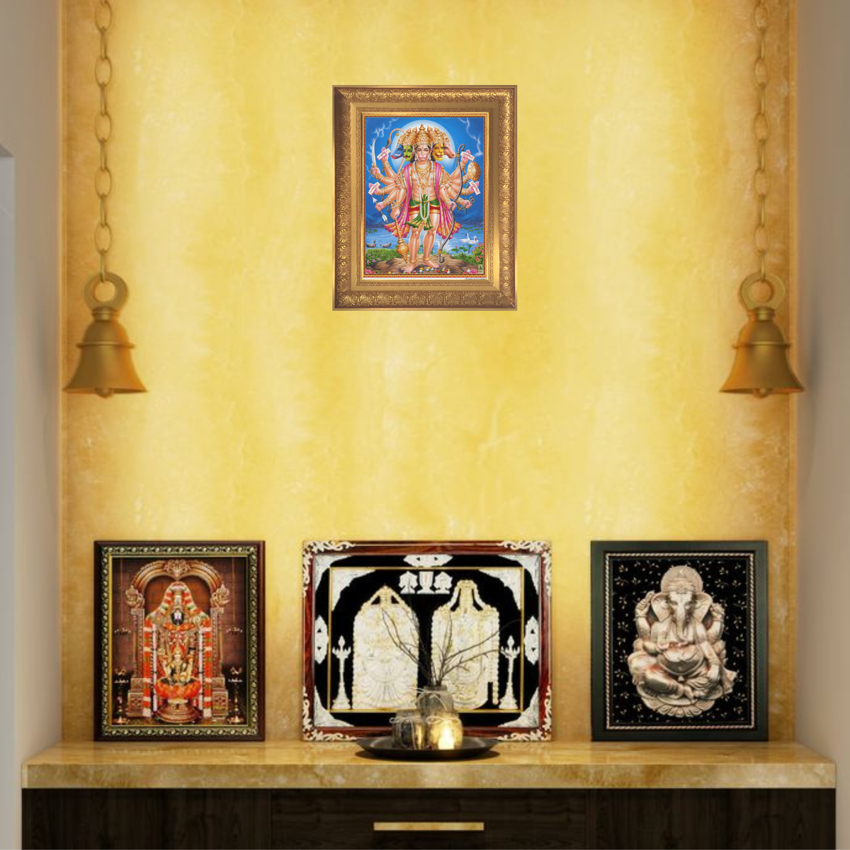 Premium Panchmukhi Hanuman Wall Art – Five-Faced Lord Hanuman Hindu God Photo Frame