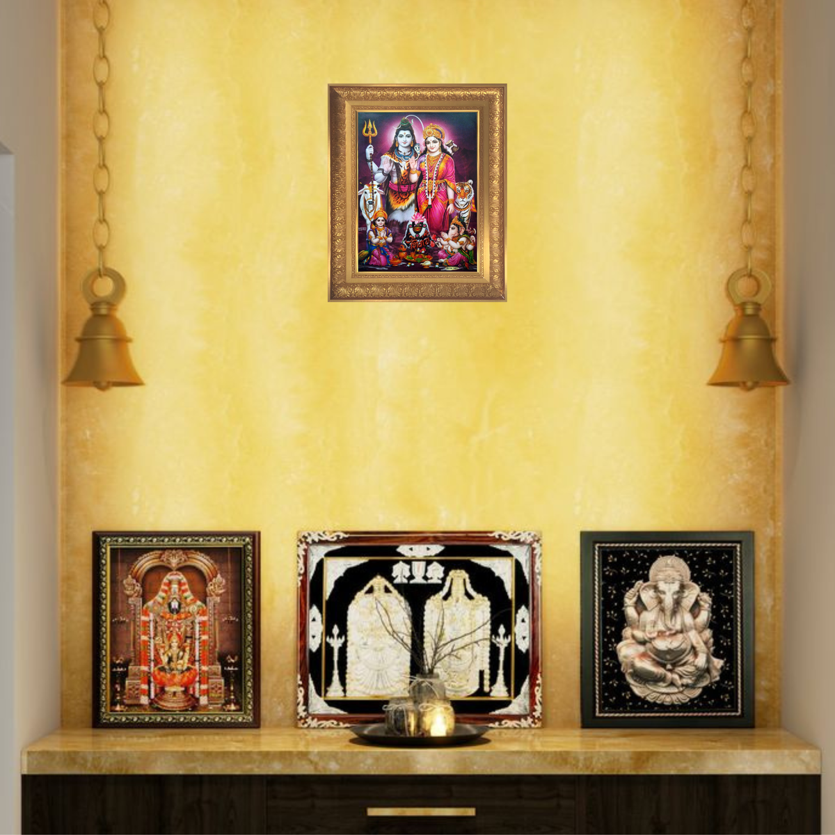 Premium Lord Shiva Parivar Wall Art – Shiva Parvati Ganesha Kartikeya Hindu God Photo Frame | Mahadev Spiritual Home Décor