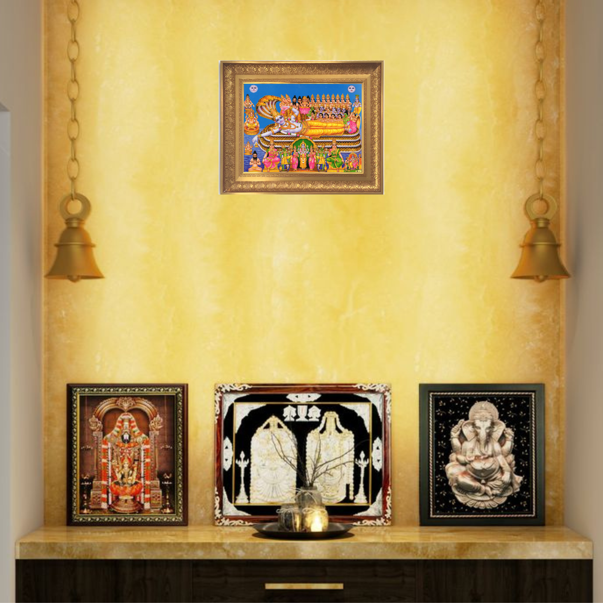 Premium Lord Vishnu Wall Art – Anant Shayan Vishnu Hindu God Photo Frame