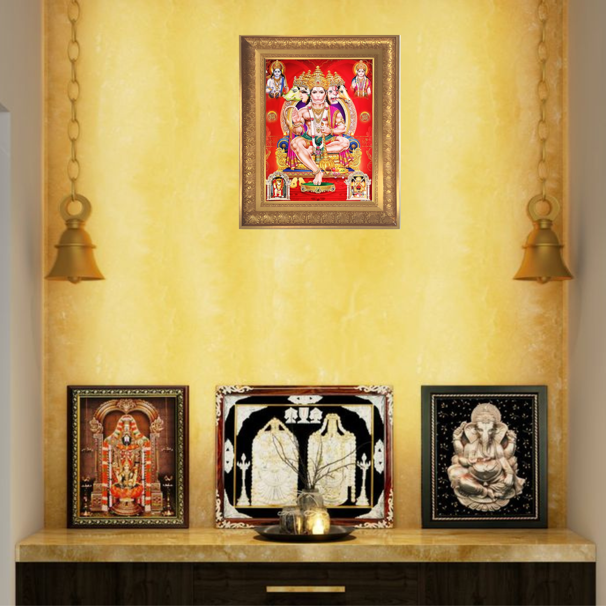 Premium Panchmukhi Hanuman Wall Art – Five-Faced Lord Hanuman Hindu God Photo Frame