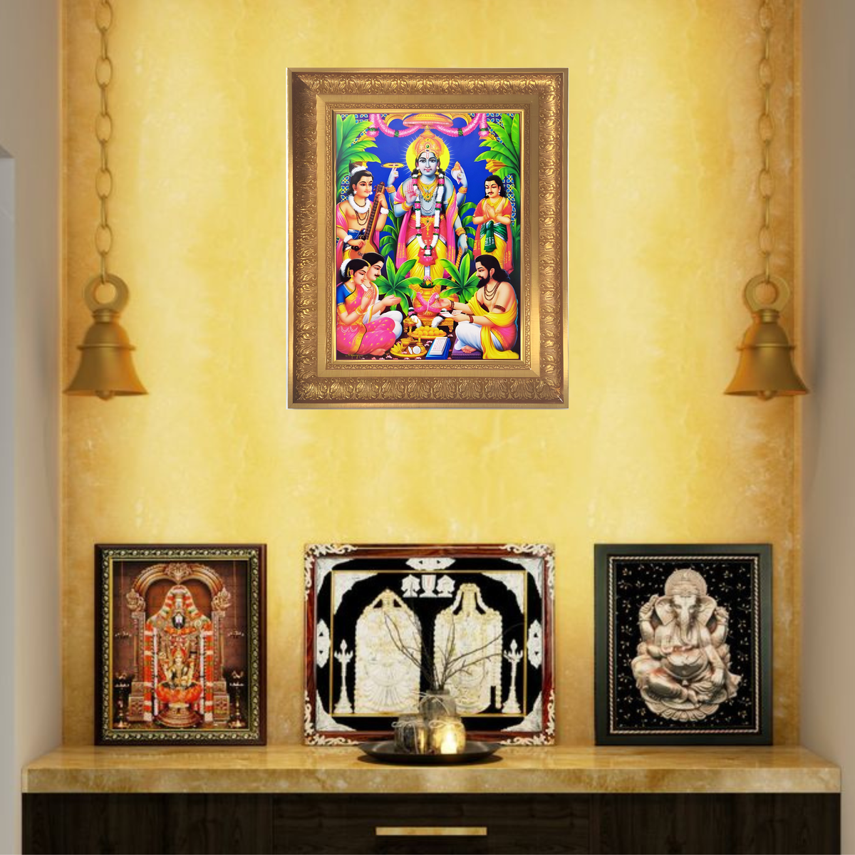 Premium Sri Satyanarayana Swamy Wall Art – Lord Vishnu Devotional Puja Photo Frame