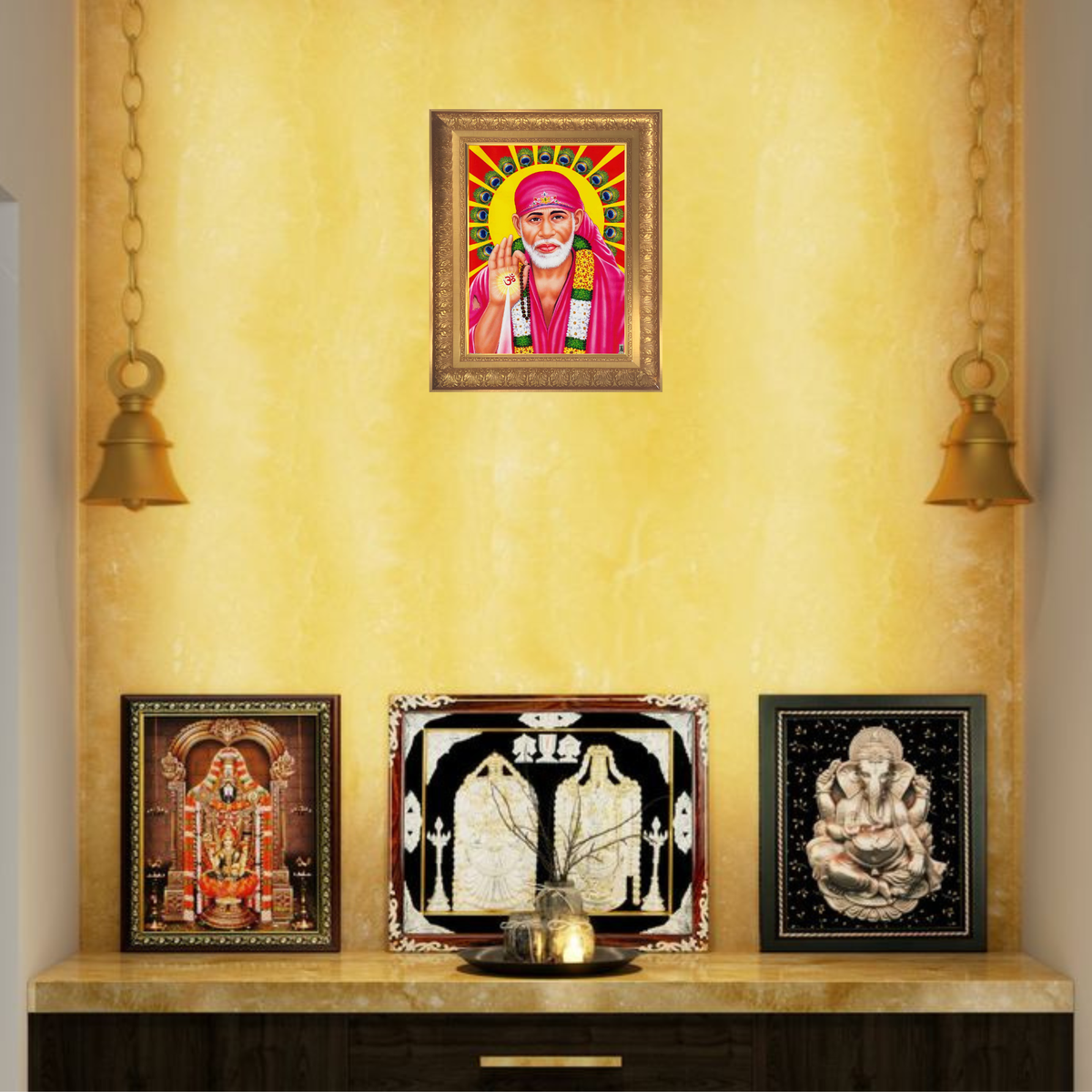 Premium Shirdi Sai Baba Wall Art – Sai Baba Blessings Spiritual Hindu God Photo Frame