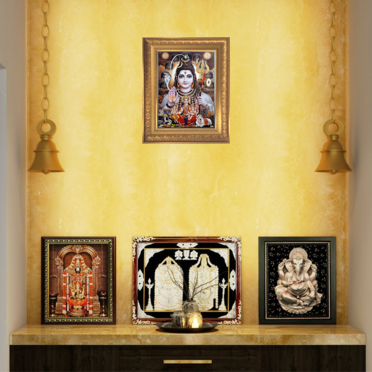 Premium Lord Shiva Parivar Wall Art – Shiva Family Hindu God Photo Frame | Mahadev, Parvati, Ganesha & Kartikeya Spiritual Home Décor