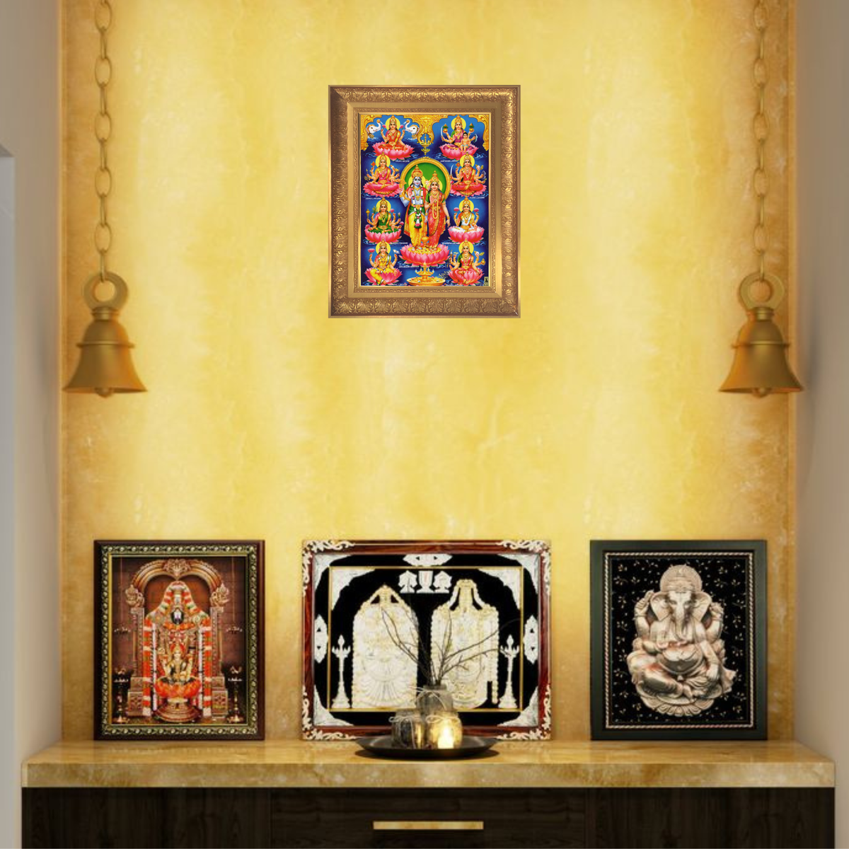 Premium Ashta Lakshmi Wall Art – Sri Lakshmi Narayan with Eight Forms of Goddess Lakshmi Hindu Devotional Photo Frame